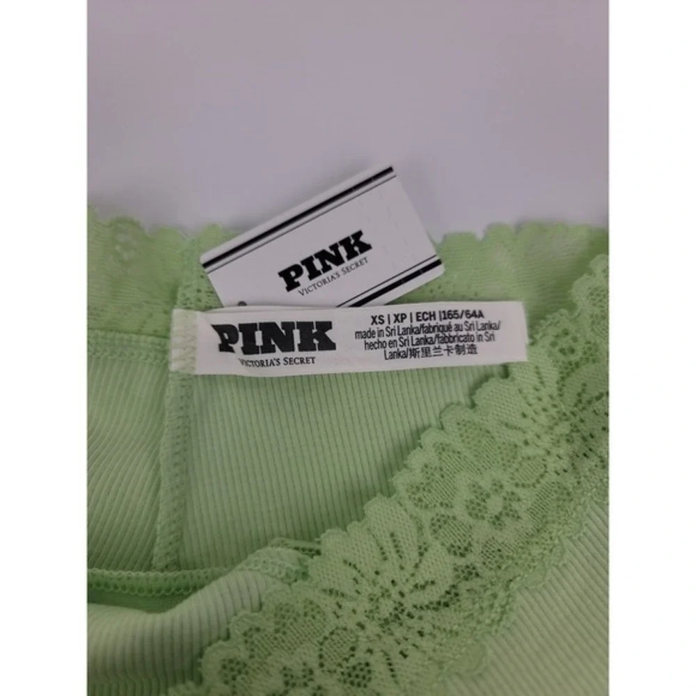PINK Victoria's Secret Ribbed Lace Trim Cheeky Panty Mint Green XS NEW
